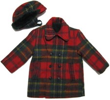 Vintage Girls' Boys' Size 4 Winter Coat Hat Matching Set Red Green Plaid EUC