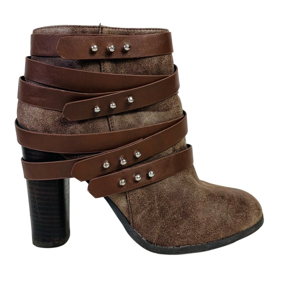 Botín al tobillo con tiras para escena de casa de muñecas talla 10 marrón tacón bloque bota estrás vanguardista Foto 2 de 4