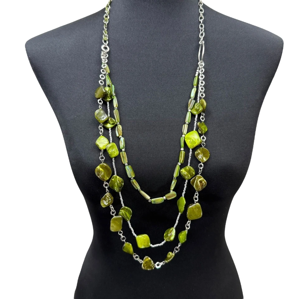Colar de vidro verde NY & Co com várias vertentes declaração robusta joias da moda 19 pol - Imagem 4 de 4