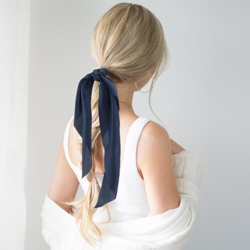 Silk Scrunchies and Hair Ties Set for Women - Scrunchies, Hair Bow, Satin Blue - Picture 4 of 6