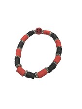 Girls Bracelet Clay Beads Red And Black With Smiley Face Charm