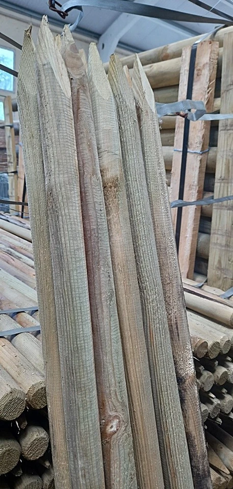 10 x 1.8m tall x 40mm dia. Round Wooden Fence Posts pressure treated wood stakes - Image 4 of 4
