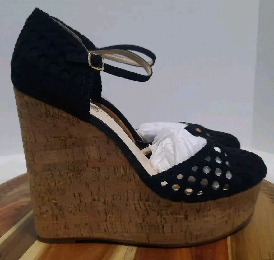 JESSICA SIMPSON Femme Noir 2 CorkWedge Marshela Tissé Supreme Micro Daim 11 M