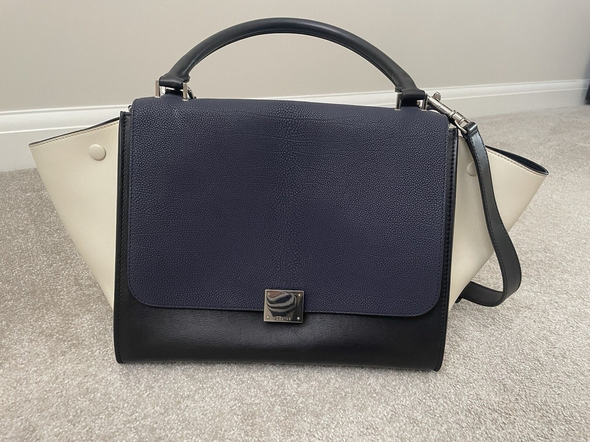 ❤️ Celine Trapeze Tricolour Bag Navy/Black/White UK