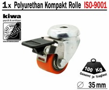 1 x 35mm Polyurethan Rückenloch Schwerlast Rolle Lenkrolle Traglast 100 Kg Brems