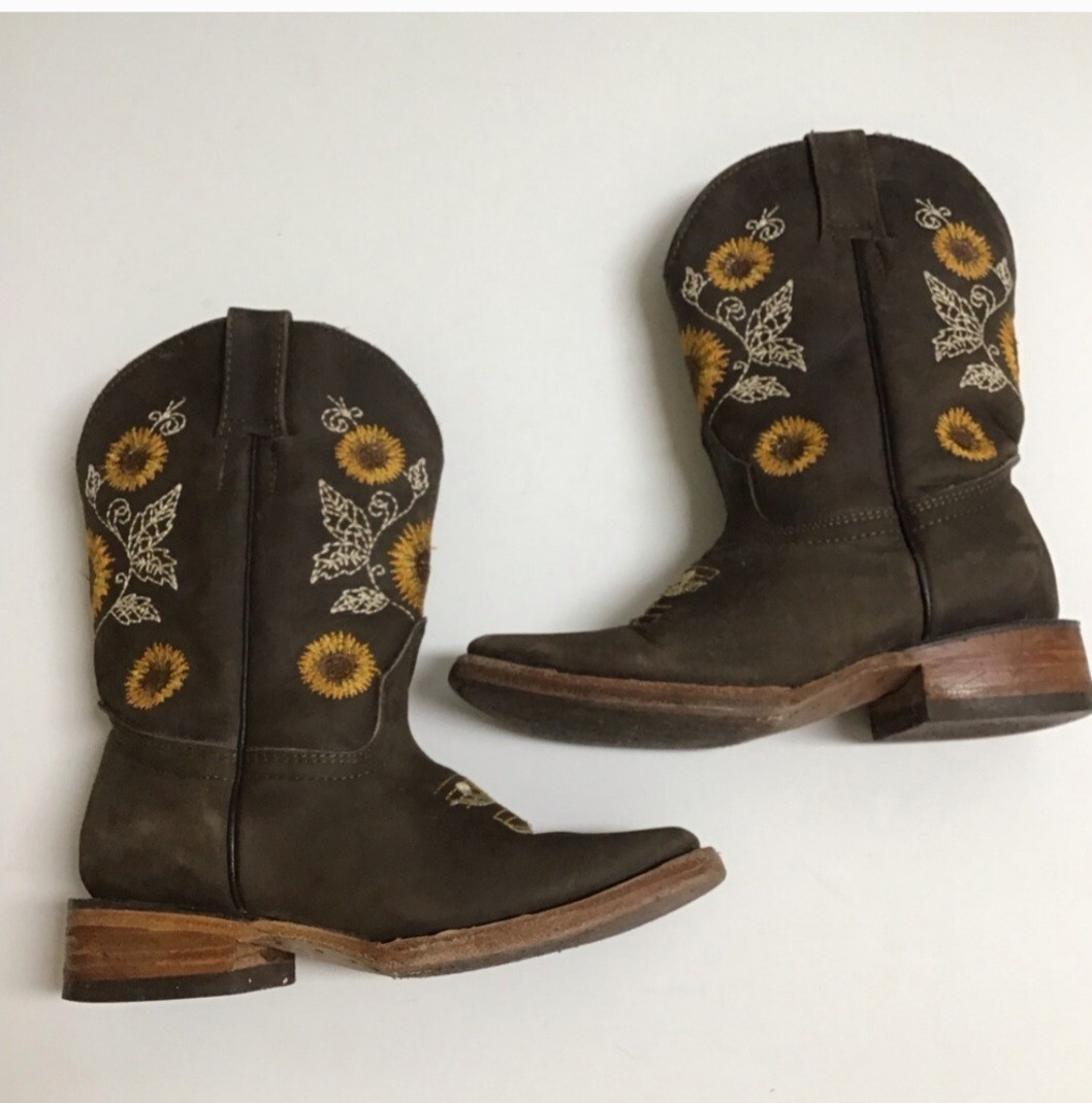 Herencia Brown Leather Kids Western Cowboy Boots US Size 13