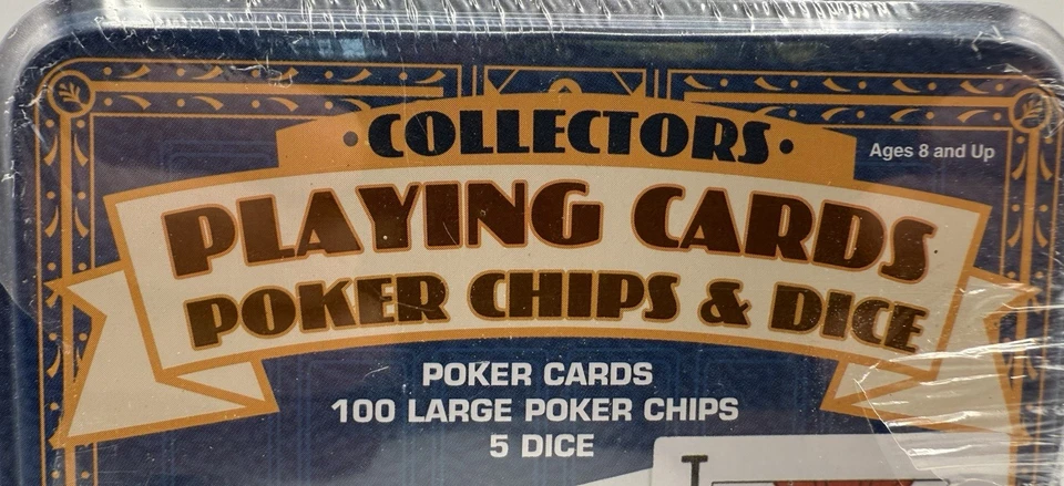 Collectors Playing Cards 100 Poker Chips And 5 Dice by Cardinal in Tin Brand New - Image 2 of 4