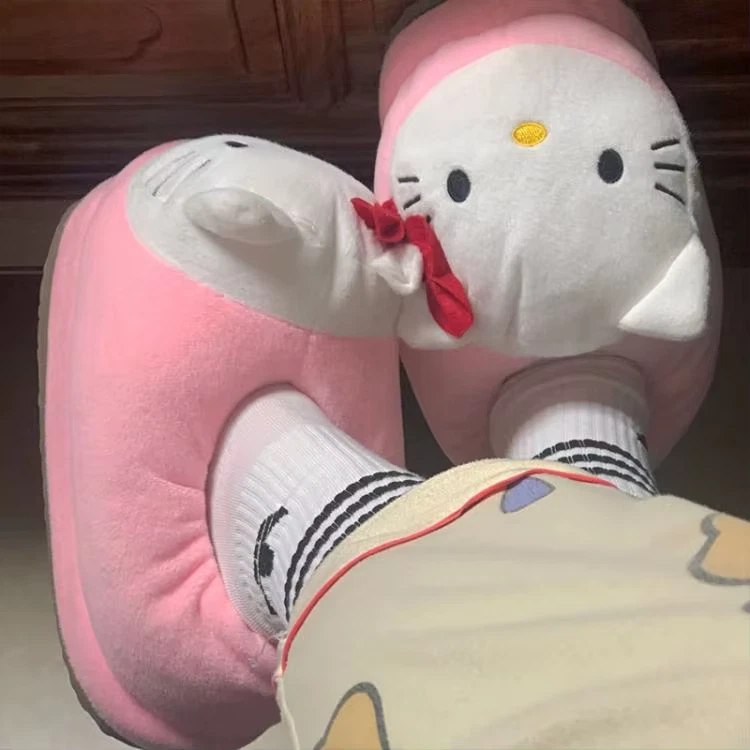 Hello Kitty Women Slippers Big Head Plush Cotton Shoes Winter Warm Cute Student - Image 2 of 4