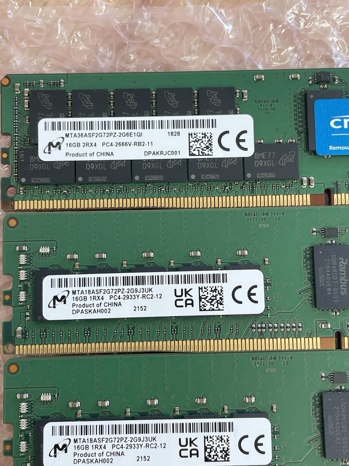 8x Micron 16GB DDR4-2933 ECC Registered RDIMM PC4-2933Y Server RAM ...