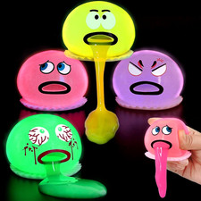 4 Pack Puking and Sucking Slime Ball Fidget Toy, Glow in the Dark Vomiting