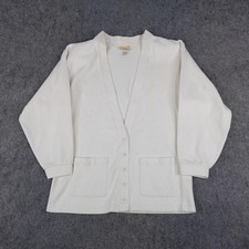 Vintage LL Bean Sweater Womens Small Cream Cardigan Patch Pockets Made in USA