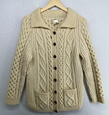 BLARNEY HANDCRAFTS Sweater Womens M Irish Wool Aran Fisherman Cardigan Button Up
