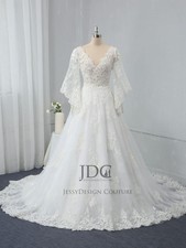 Modest lace long sleeve wedding dress wedding dress 32-60 buttons n.measurement white buttons