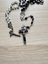 2x Vintage Rosary Beads. White plastic Black Italian Large wooden Beautiful 