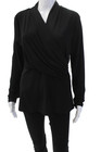 DKNY Womens Long Sleeve V Neck Draped Knit Top Shirt Black Size Large