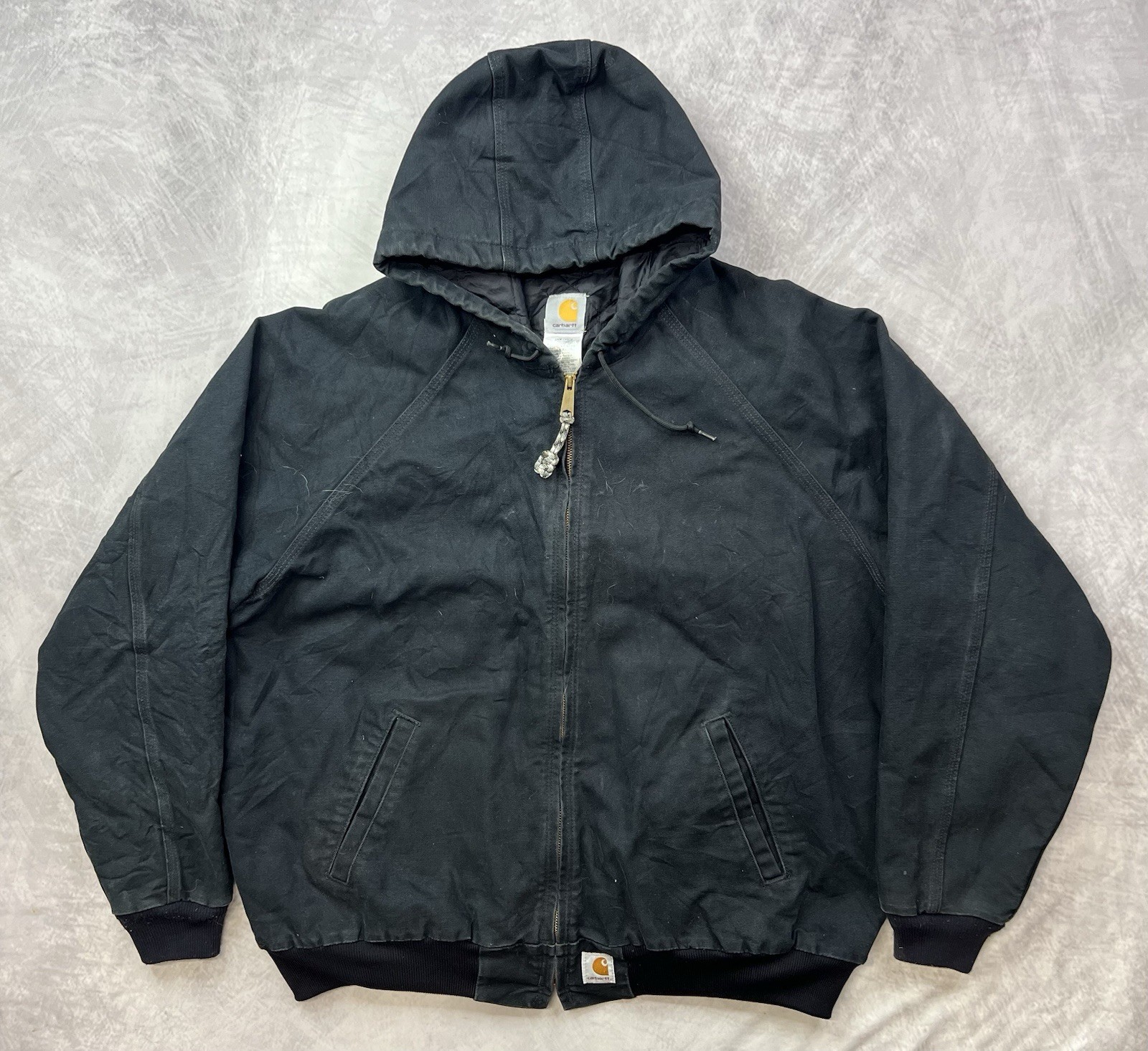 Vintage J268 BLK Carhartt Hooded Jacket Size 2XL Quilt Lined Black