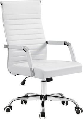 Ergonomic Office Desk Chair Executive Ribbed Mid-Back PU Leather Conference Room