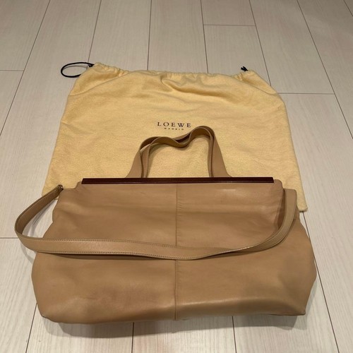 LOEWE Madrid Tote Bag Beige Leather Shoulder Handbag Vintage Excellent Conditio