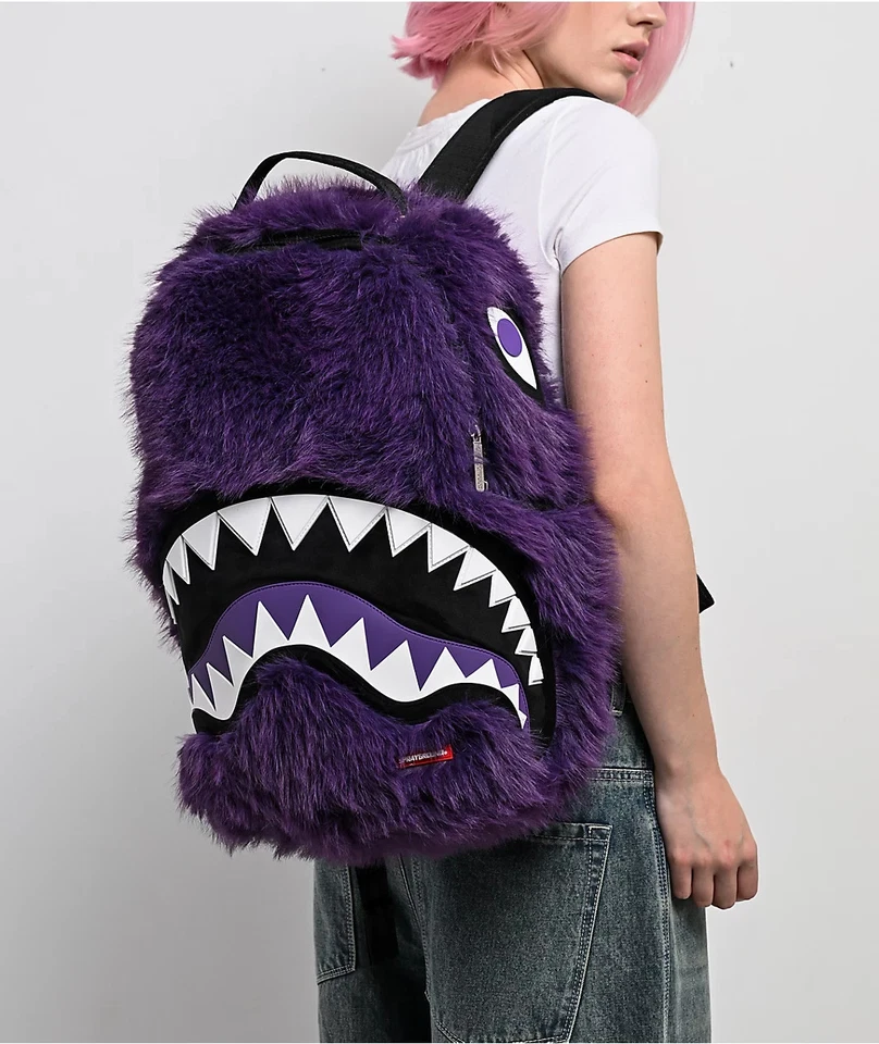 Mochila escolar grande Sprayground piel cray púrpura boca tiburón🔥Nueva bolsa de libros Foto 3 de 4