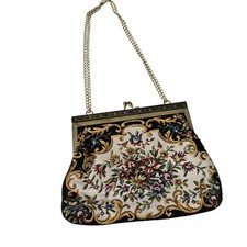 Vintage Floral Tapestry Handbag Gold Chain Purse Evening Bag Made In China