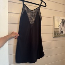 Vintage 1980  s Victoria Secret Gold Label Black V-Cut Laced Slip Dress Size M