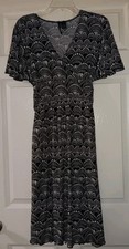 St Tropez West Dress Womens Size Medium Black And White Fan Design Pullover 