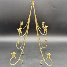 Mid Century Gold Metal Christmas Tree Thin Taper Candle Holder Centerpiece 13.5”