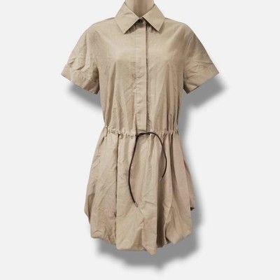 LOEWE Women Beige Cotton Silk Collared Drawstring Mini Dress Size 36