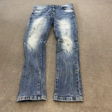 Smoke Rise Jeans Mens Size 34 Distressed Straight Leg Faded Denim Pants Casual