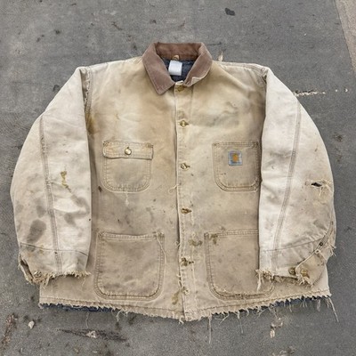 Vintage Mens Carhartt Thrashed Blanket Lined Chore Barn Duck Coat Work Sz XL/2XL
