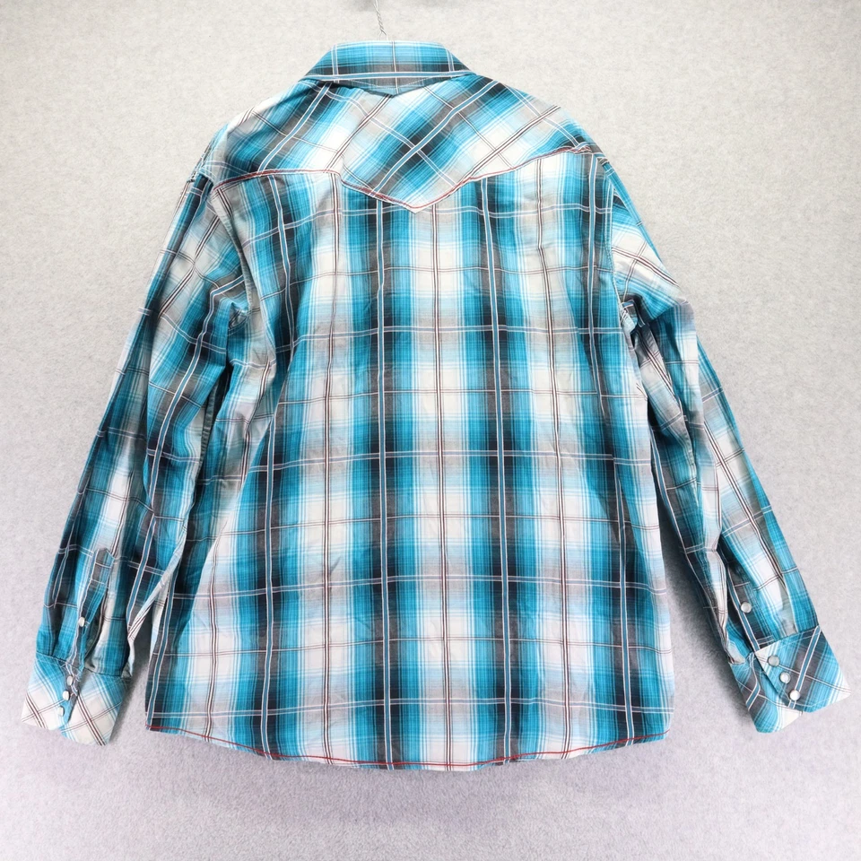 Panhandle Slim Shirt Mens Large 90 Proof Western Pearl Snap Plaid Long Sleeve - Image 3 of 4