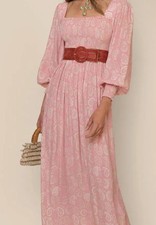 Rixo Marianne Pink Paisley Maxi Dress with Puff Sleeves