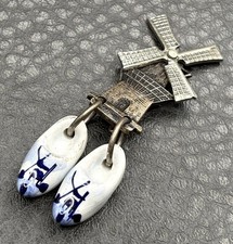 Vintage Dutch Delft Windmill Brooch Pin Silve...