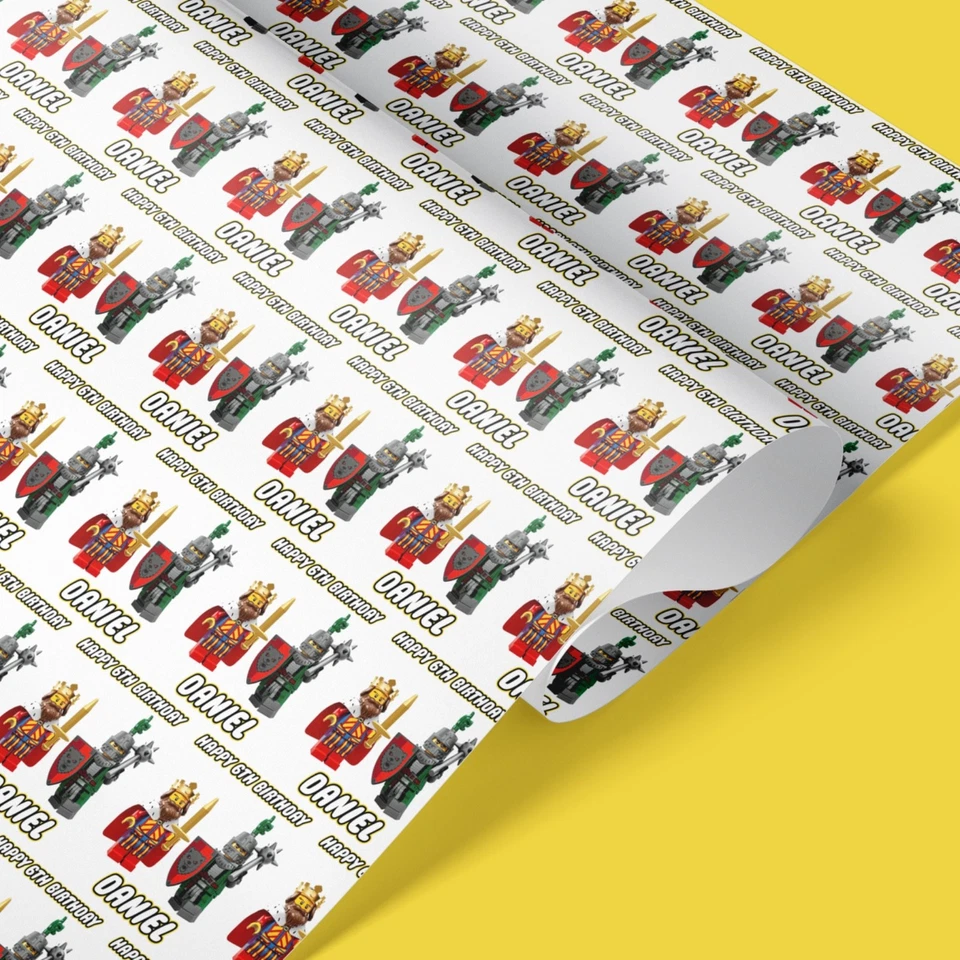 Personalised Lego Knight & King Wrapping Paper – Custom Name Gift Wrap for Kids - Image 3 of 4