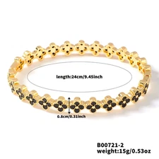 Lucky Four-Leaf Flower Colorful Zircon Bangle for Women Shiny Luxury Aesthetic W