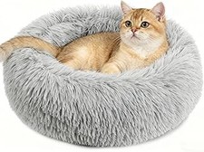 Cat Bed - Calming Cat Bed for Small Kittens Donut Washable Round for Indoor Kitt