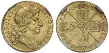 Charles II 1683 Guinea, 4th bust, AU58, penultimate year