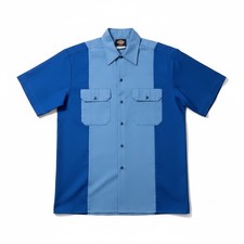 dickies mens button up Royal light blue 2 tone twill work uniform shirt medium