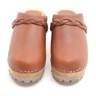 Ladies Mia Elsa Swedish Clogs 39 / 8.5 Cognac Leather Open Back Slip On Shoes — photo 3