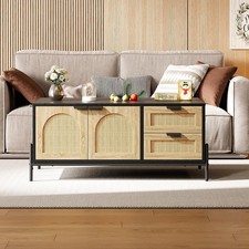 Coffee Table with Open Shelves 2 Tier Modern Industrial Design Rustic Wood Table