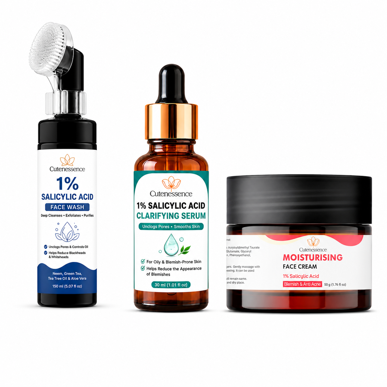 1% Salicylic Acid Set — Face Wash + Clarifying Serum + Moisturising Cream