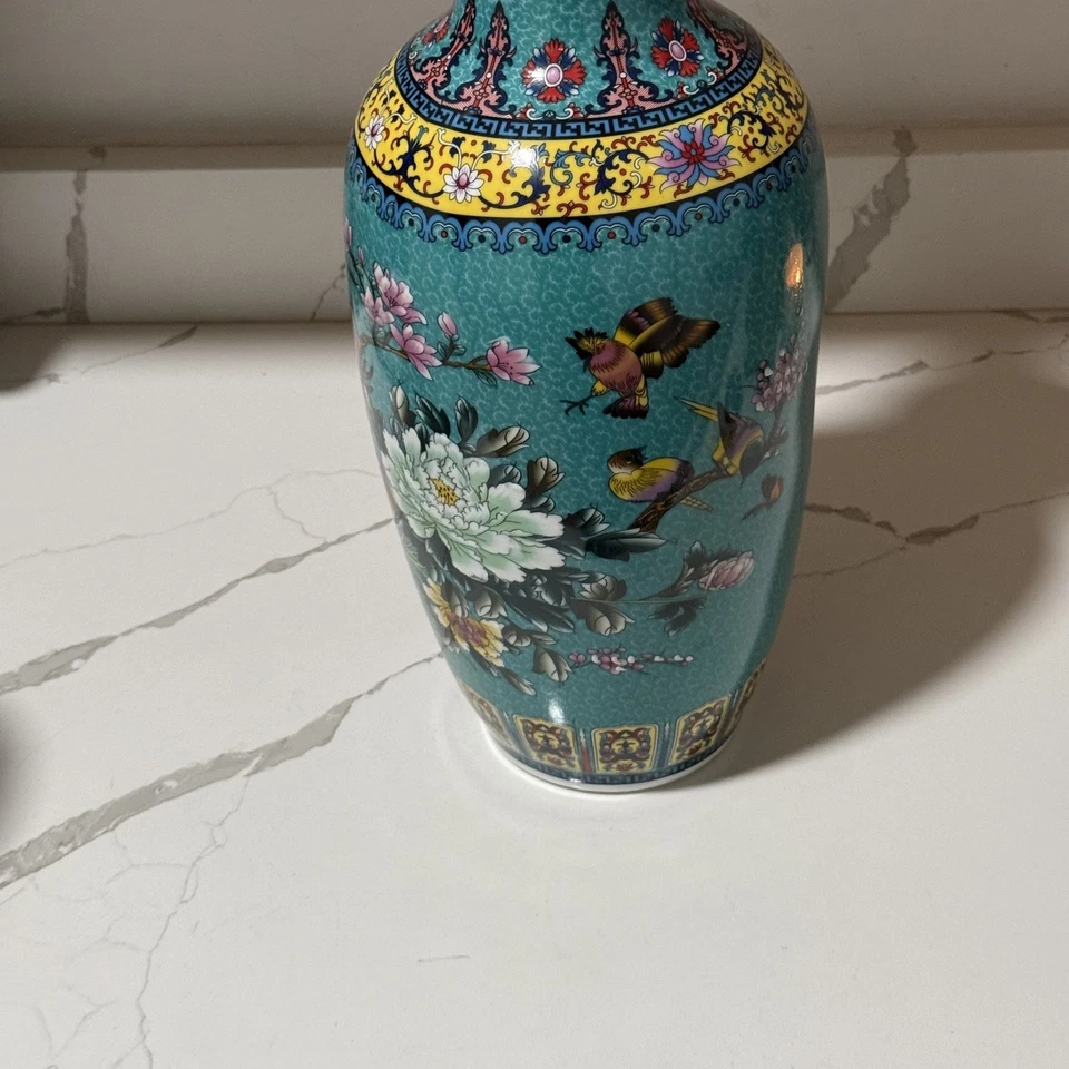 "Florero de piso de cerámica con flores florales cola de pez grande Jingdezhen de 18""" Foto 4 de 4