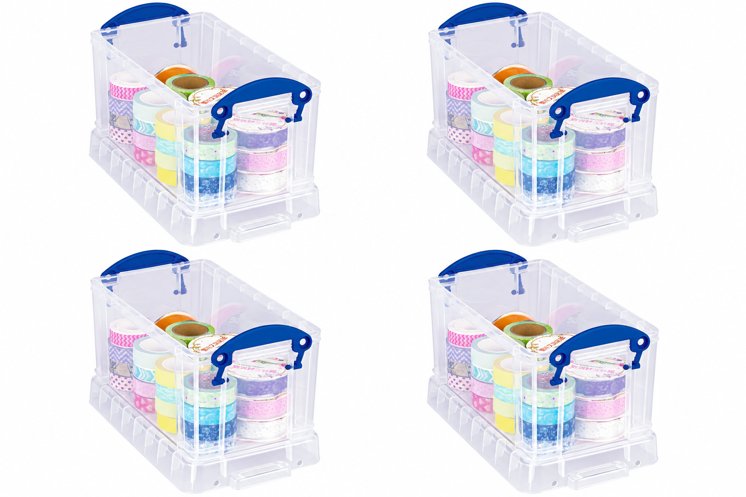 Really Useful Box 2.1 Litre Clear Plastic Storage Containers Clip Handles Lid x4