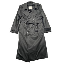 London Fog Trench Coat Mens 46 Long Black Towne Double Breasted Belted Liner
