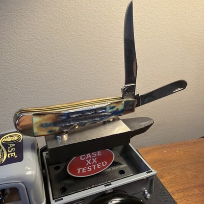 Custom Hand Fired   Case Knife Hunter Green bone Deep Canyon Jig Mini Trapper 