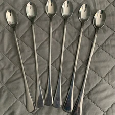 Set Of 6 Stainless Steel Long Handled Tea Spoons 