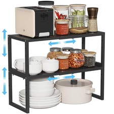 2 Pack Expandable Kitchen Cabinet Shelves Organizer Heavy Duty Metal Shelving