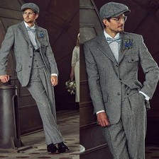 Men Houndstooth Notch Lapel Blazer Party Prom Groom Tuxedo Wedding 3 Piece Suit