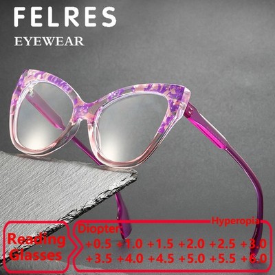 New Cat Eye Anti Blue Light Reading Glasses Women Clear Lens Presbyopic Glasses