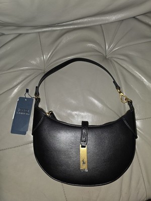 Polo Ralph Lauren Polo ID MiniShoulder Bag Black Leather NEW